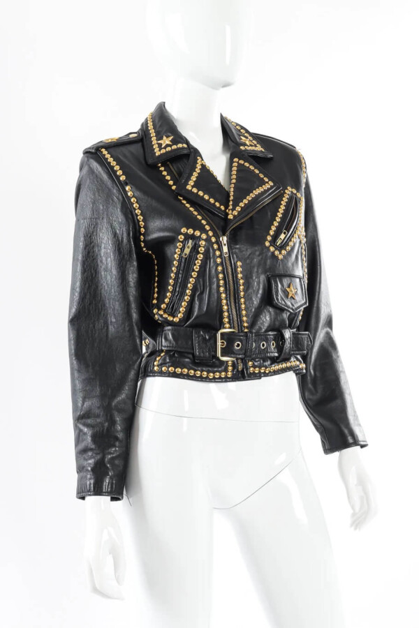 Black Golden Eagle Studded Moto Biker Leather Jacket