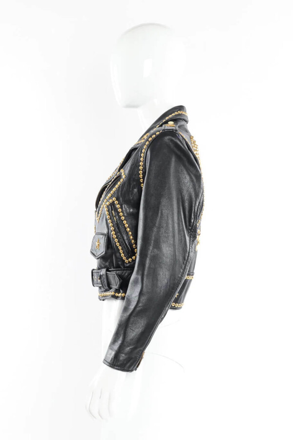 Black Golden Eagle Studded Moto Biker Leather Jacket