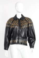 Black Golden Embellished Studded Leather Jacket