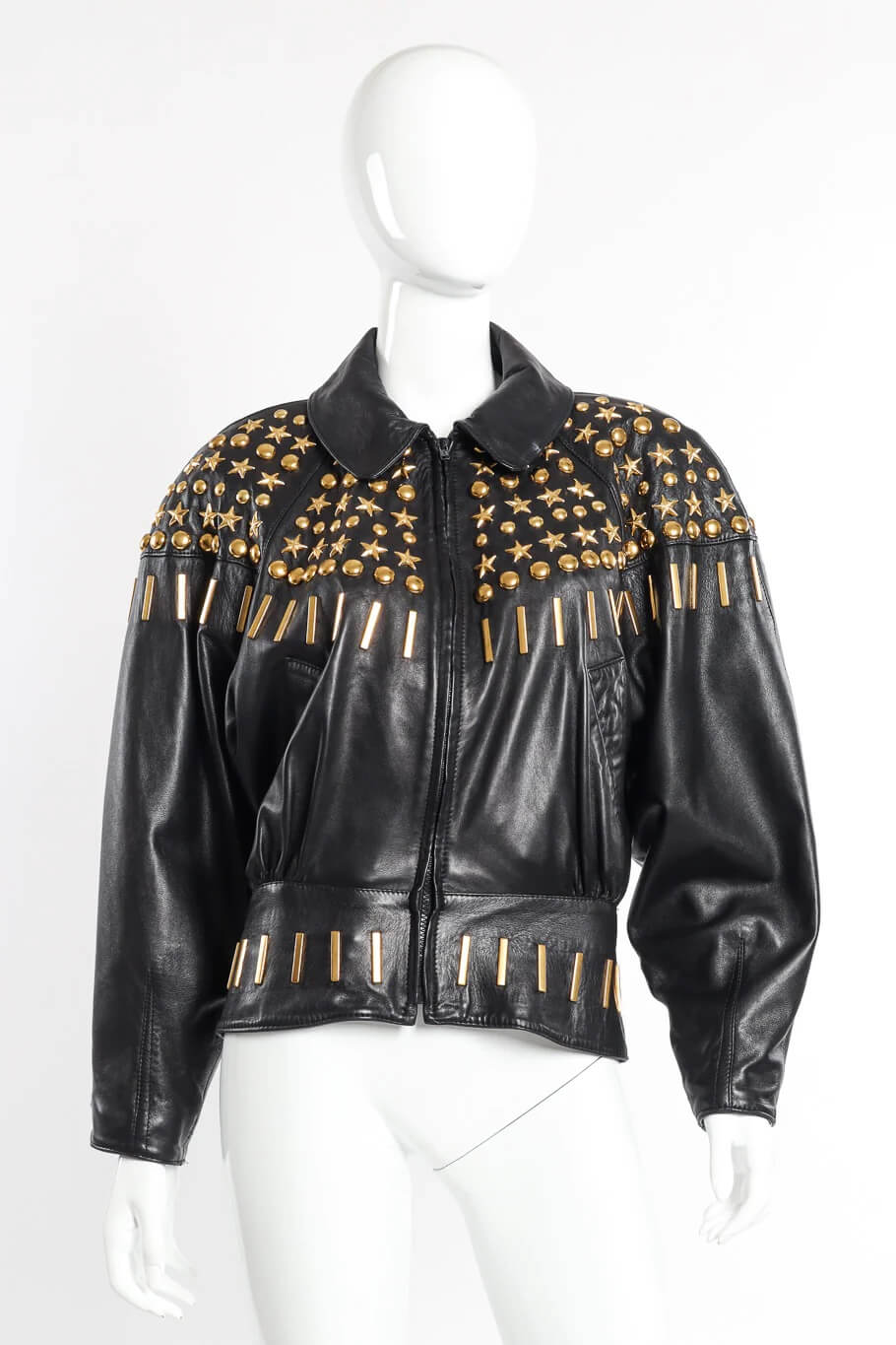 Black Golden Embellished Studded Leather Jacket (1) Black Golden Embellished Studded Leather Jacket
