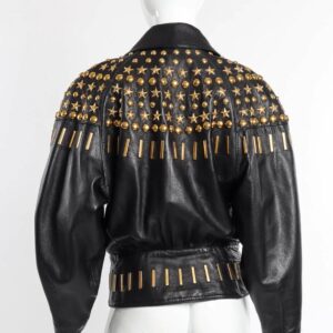 Black Golden Embellished Studded Leather Jacket