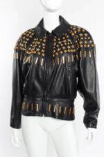 Black Golden Embellished Studded Leather Jacket