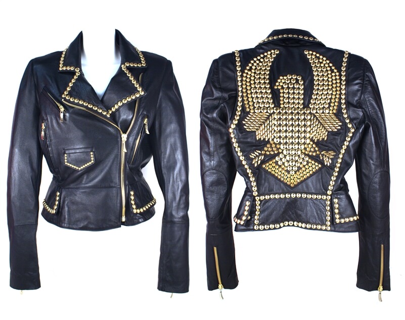 Black Golden Studded Eagle Biker Leather Jacket Black Golden Studded Eagle Biker Leather Jacket