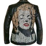 Black Marilyn Face Studded Biker Leather Jacket