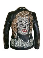 Black Marilyn Face Studded Biker Leather Jacket