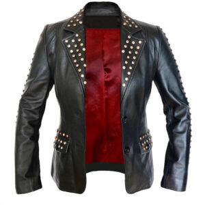 Black Marilyn Face Studded Biker Leather Jacket