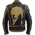 Black Punk Gold Studded Biker Leather Jacket