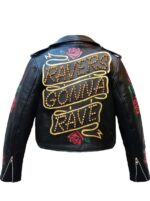 Black Ravers Gonna Rave Biker Studded Leather Jacket
