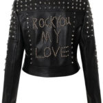 Black Rock You My Love Studded Biker Leather Jacket
