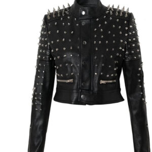 Black Rock You My Love Studded Biker Leather Jacket