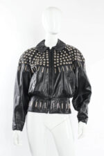 Black Silver Embellished Studded Leather Jacket