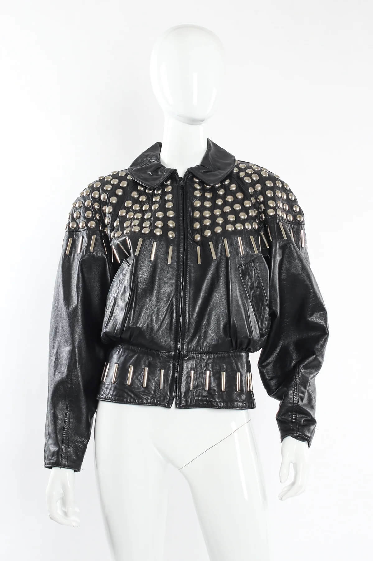 Black Silver Embellished Studded Leather Jacket (2) Black Silver Embellished Studded Leather Jacket