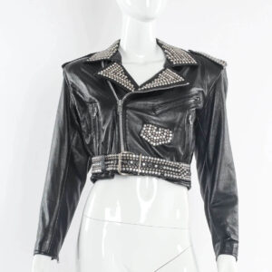 Black Silver Rhinestone and Studded Biker Leather Jacket