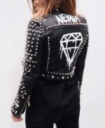Black Studded Nevada Diamond Pattern Cropped Leather Jacket