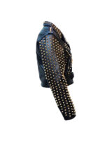 Black Techno Never Sleeps Biker Studded Leather Jacket - Side