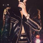 Selena Quintanilla Black Golden Studded Leather Jacket