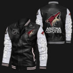 Arizona Coyotes Black White Bomber Leather Jacket