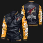 Arizona Coyotes Black Yellow Bomber Leather Jacket