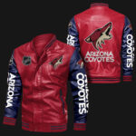 Arizona Coyotes Red Navy Bomber Leather Jacket