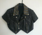 Black Cropped Studded Biker Leather Jacket