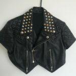 Black Cropped Studded Biker Leather Jacket