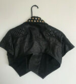 Black Cropped Studded Biker Leather Jacket
