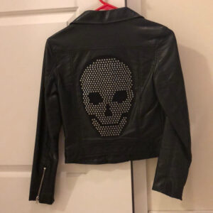 Black Skull Studded Biker Leather Jacket