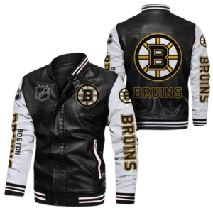 Boston Bruins Black White Bomber Leather Jacket