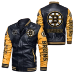 Boston Bruins Black Yellow Bomber Leather Jacket