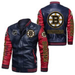 Boston Bruins Navy Red Bomber Leather Jacket