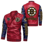 Boston Bruins Red Navy Bomber Leather Jacket