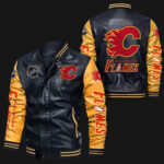 Calgary Flames Black Yellow Bomber Leather Jacket