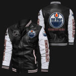 Edmonton Oilers Black White Bomber Leather Jacket