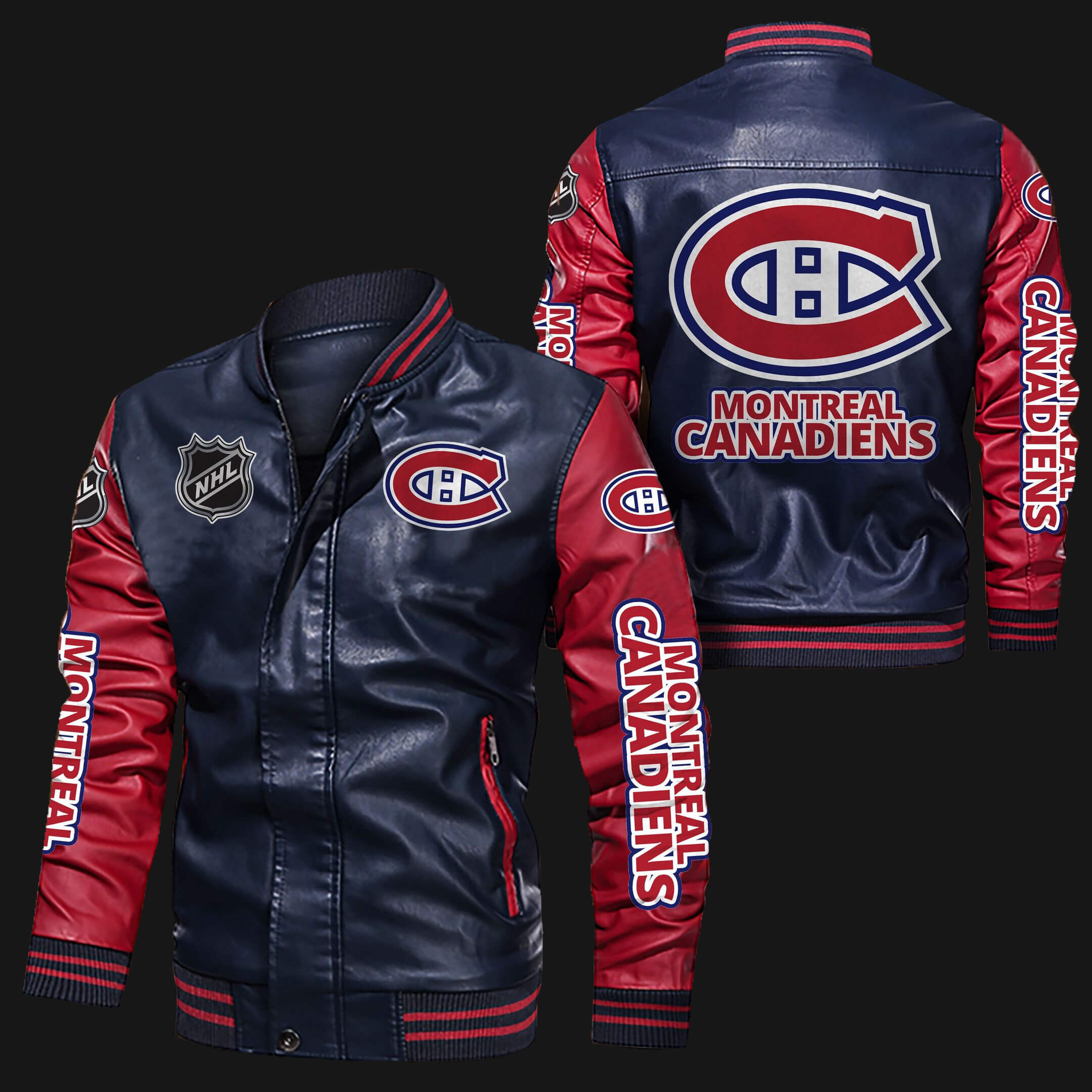 Montreal Canadiens Navy Red Bomber Leather Jacket Montreal Canadiens Navy Red Bomber Leather Jacket