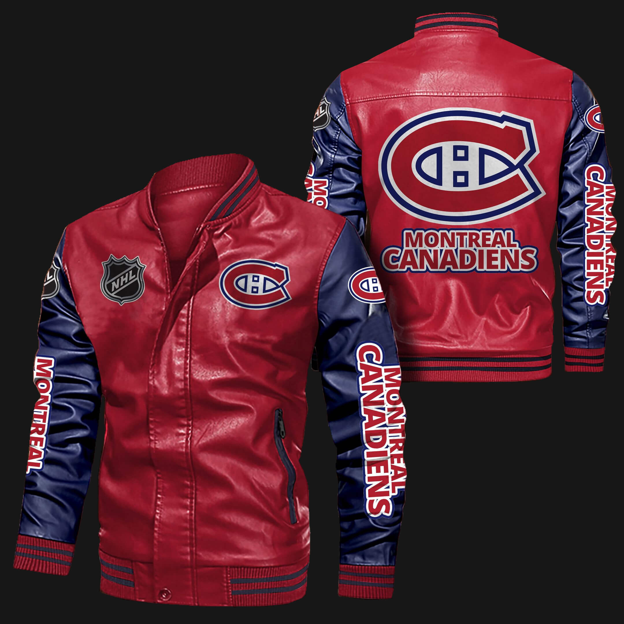 Montreal Canadiens Red Navy Bomber Leather Jacket Montreal Canadiens Red Navy Bomber Leather Jacket