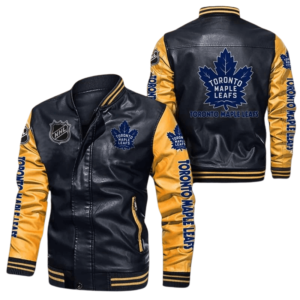 Toronto Maple Leafs Black Yellow Bomber Leather Jacket