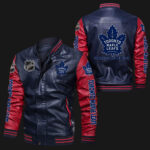 Toronto Maple Leafs Navy Red Bomber Leather Jacket
