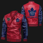 Toronto Maple Leafs Red Navy Bomber Leather Jacket