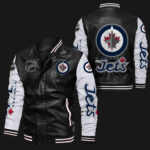 Winnipeg Jets Black White Bomber Leather Jacket