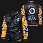 Winnipeg Jets Black Yellow Bomber Leather Jacket