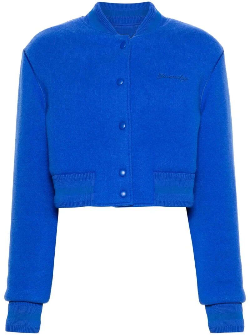 Givenchy Blue Cropped Wool Bomber Jacket (1) Givenchy Blue Cropped Wool Bomber Jacket