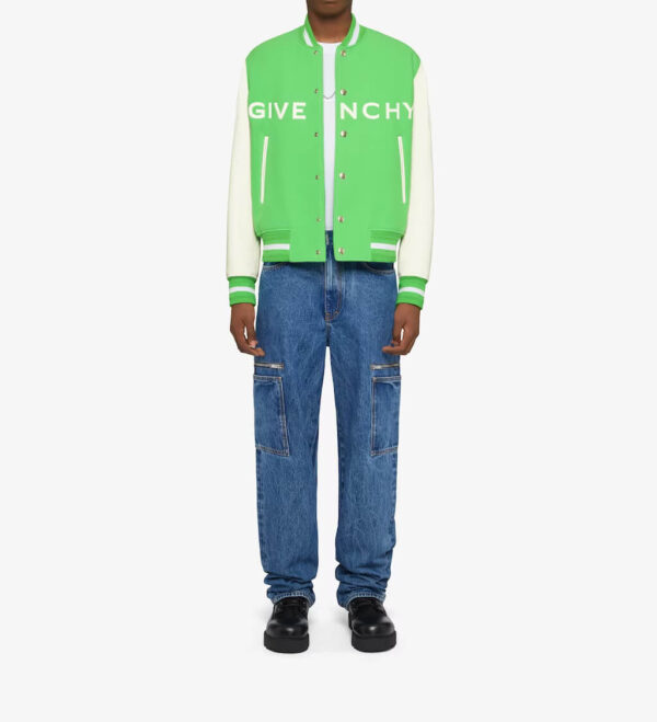 Givenchy Bright Green White Varsity Bomber Jacket