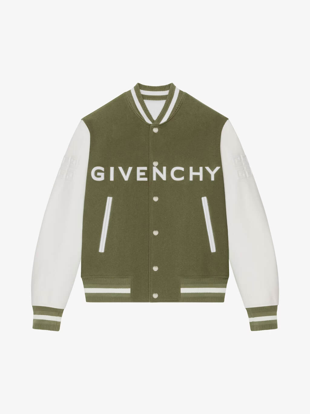 Givenchy Khaki White Varsity Bomber Jacket (4) Givenchy Khaki White Varsity Bomber Jacket