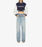 Navy White Givenchy Cropped Varsity Jacket