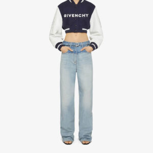 Navy White Givenchy Cropped Varsity Jacket