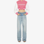 Pink White Givenchy Cropped Varsity Jacket