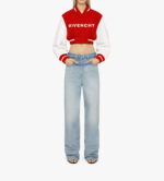 Red White Givenchy Cropped Varsity Jacket