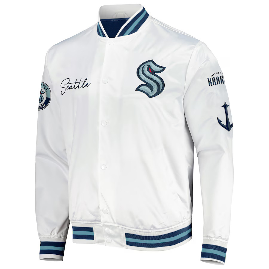 Seattle Kraken Hometown LW White Satin Jacket (2) Seattle Kraken Hometown LW White Satin Jacket