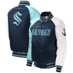 Seattle Kraken Sea Blue White Satin Full Snap Jacket