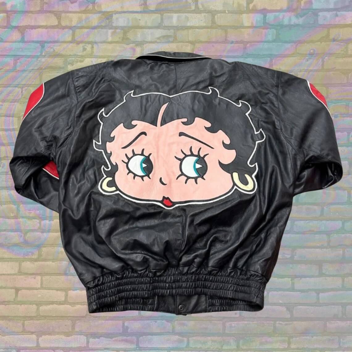 Betty Boop Big Face Black Red Leather Jacket (1) Betty Boop Big Face Black Red Leather Jacket